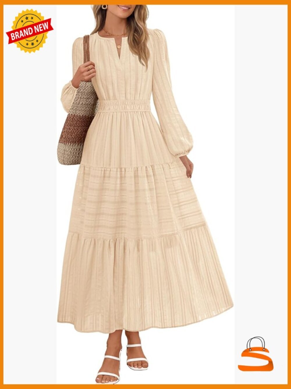 Women's Casual Long Sleeve Midi Dress with Pockets